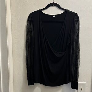Elegant Black Women's Top with Sheer Sleeves